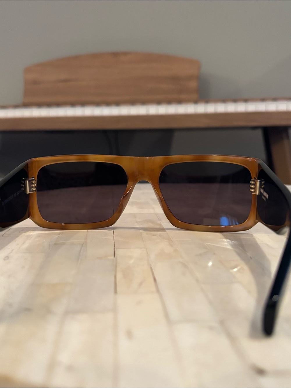 NEW with tags Authentic Saint Laurent Rectangular Sunglasses - Havana/Black - Picture 11 of 14